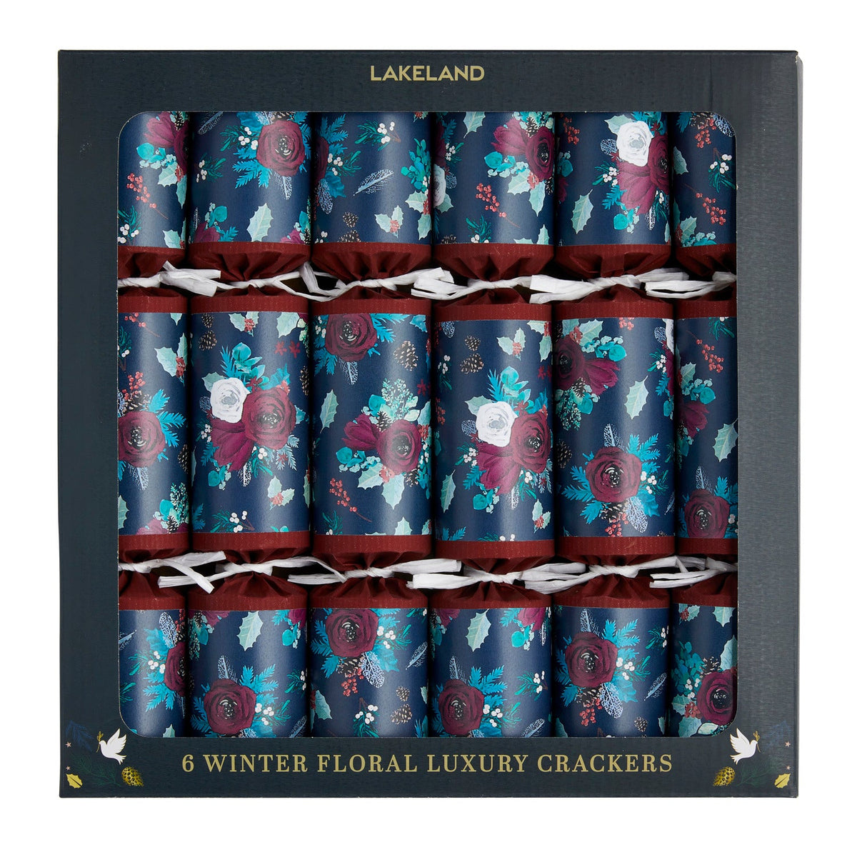 6 Lakeland Winter Floral Luxury Crackers
