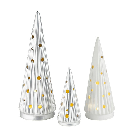 Set of 3 Ceramic Christmas Tree Lanterns with LED Tealights