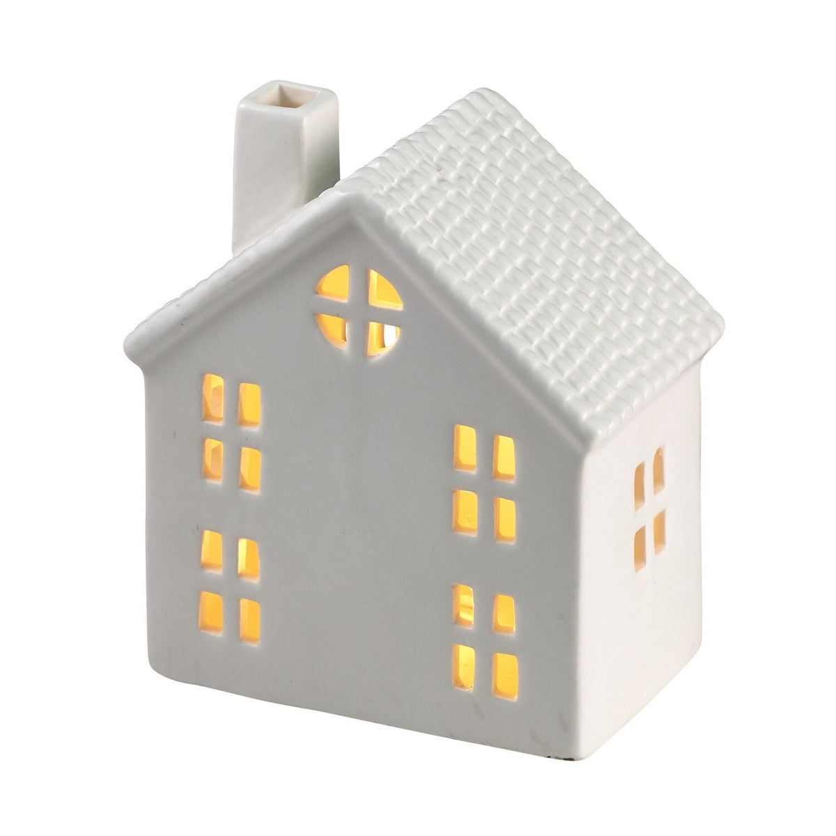 White Ceramic Cottage Lantern Ornament with LED Tealight
