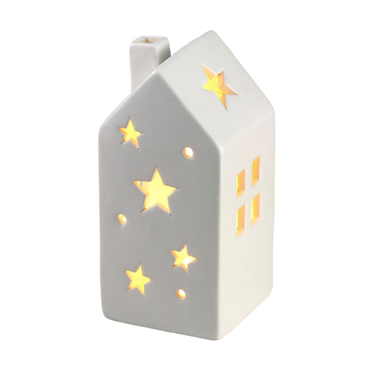 Small Ceramic House Lantern Ornament with LED Tealight