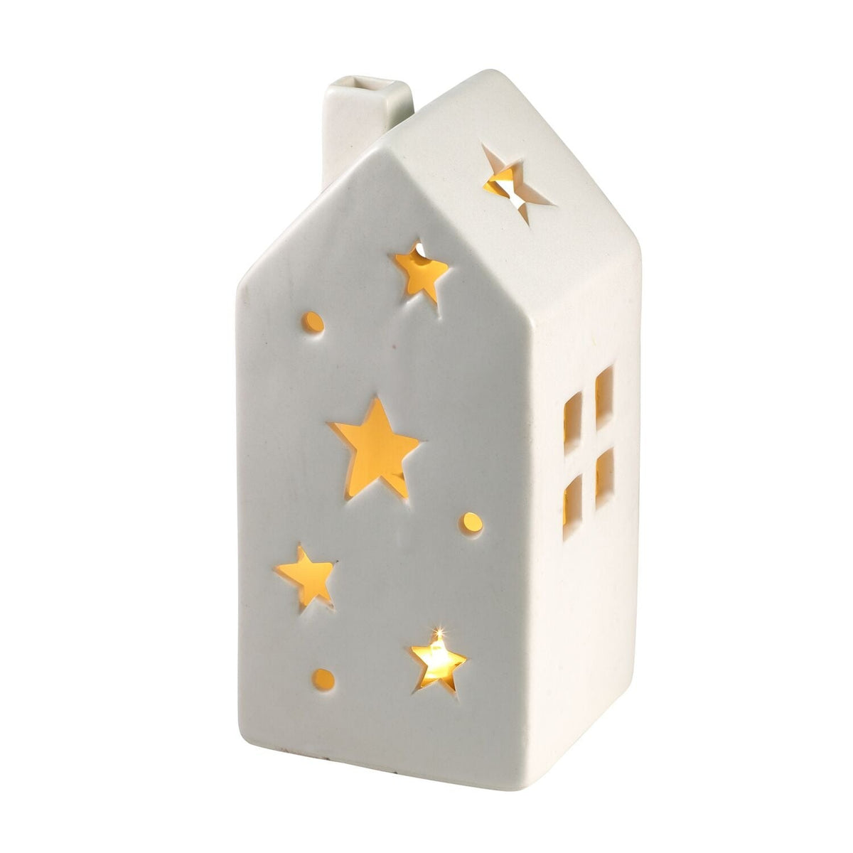 Large Ceramic House Lantern Ornament with LED Tealight