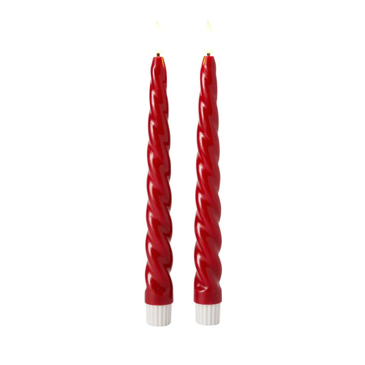 2 Red Wax Effect Electric LED Spiral Candles