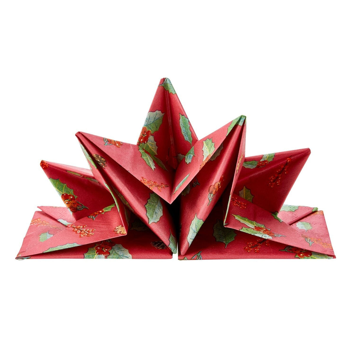 Lakeland Holly Print Pre-Folded Star Shaped Napkins - Pack of 12