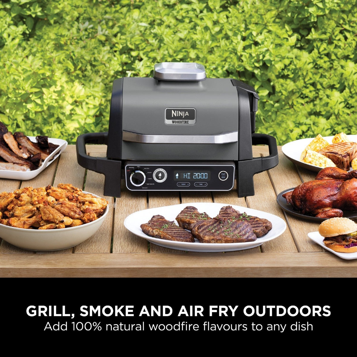Ninja Woodfire Electric BBQ Grill, Smoker, Air Fryer and Cover Bundle