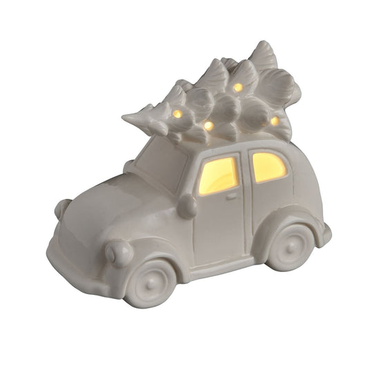 White Ceramic Car Lantern Ornament with LED Light
