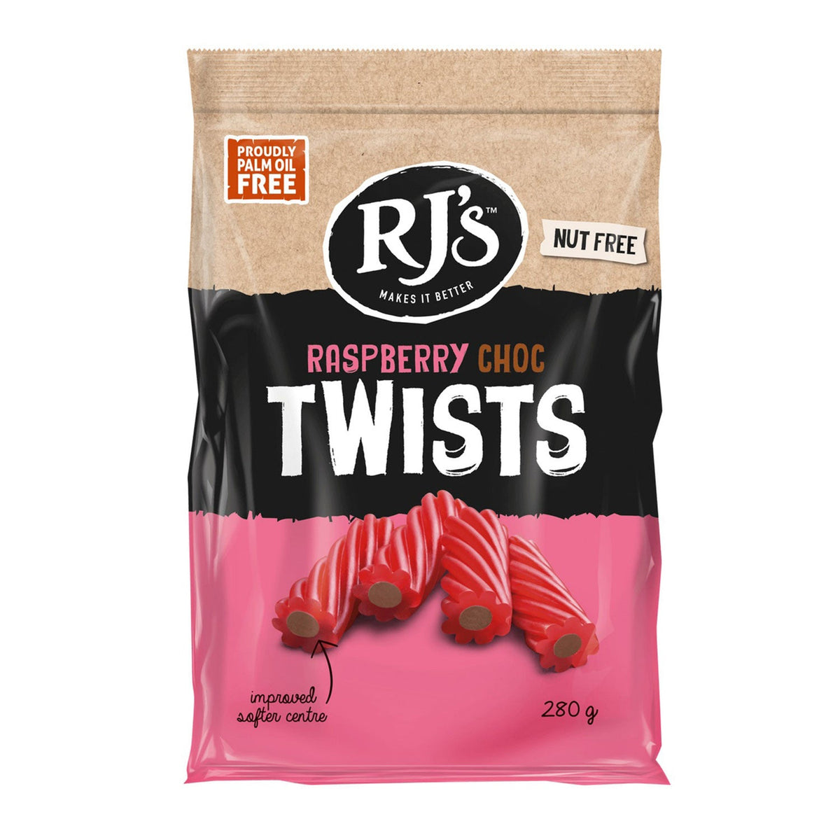 RJ’s Raspberry Choc Twists 280g