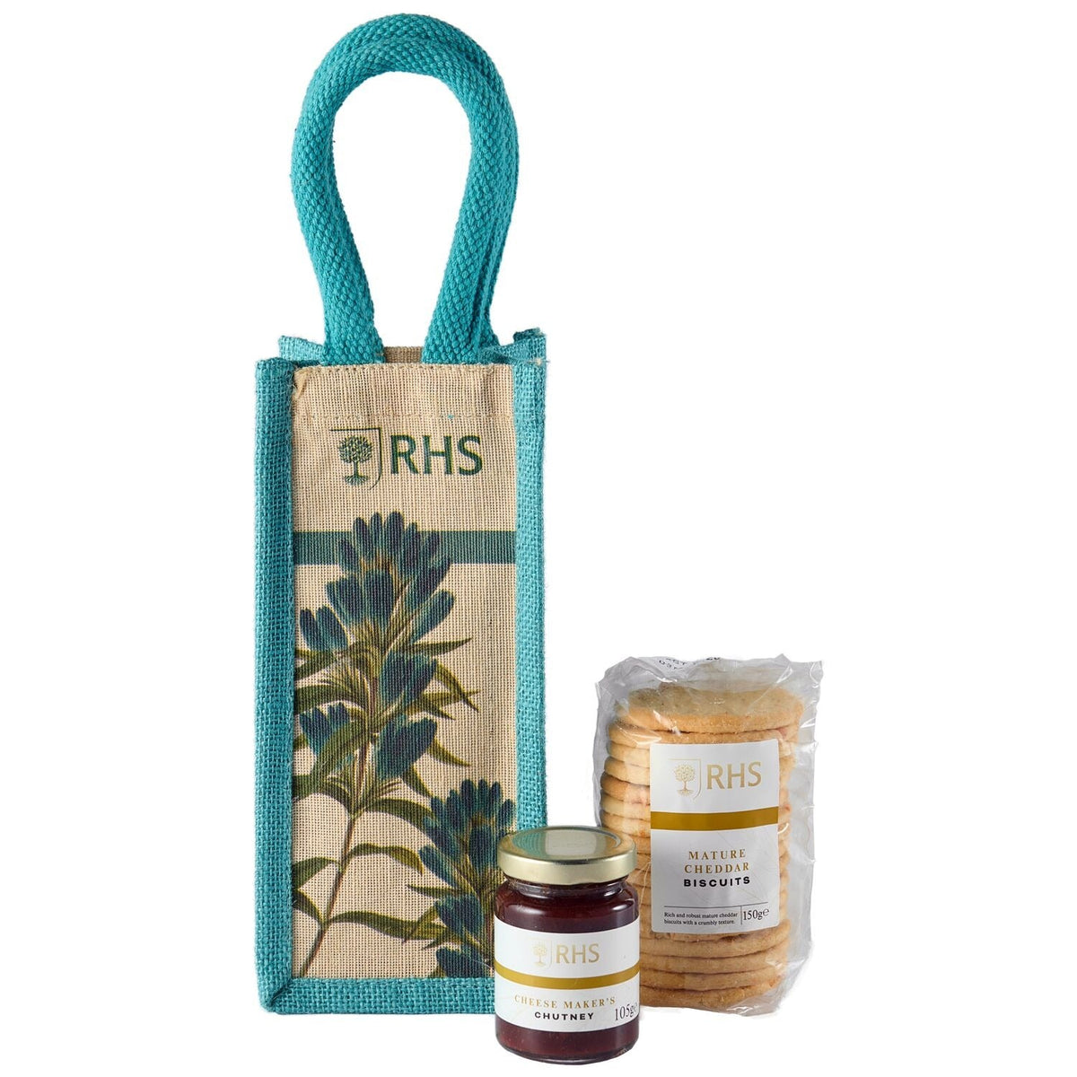 RHS Mature Cheddar Biscuits and Chutney Gift Bag