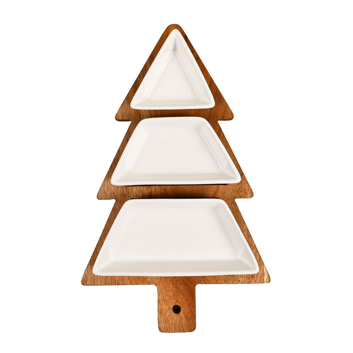 Christmas Tree Shaped Wooden Platter with Serving Bowls