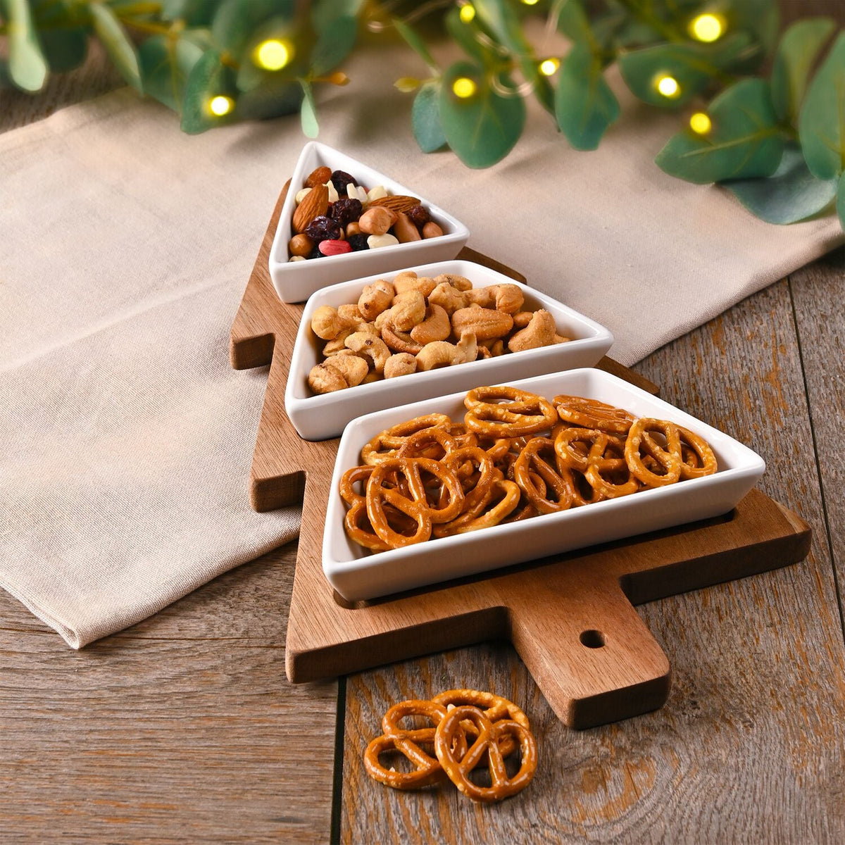 Christmas Tree Shaped Wooden Platter with Serving Bowls