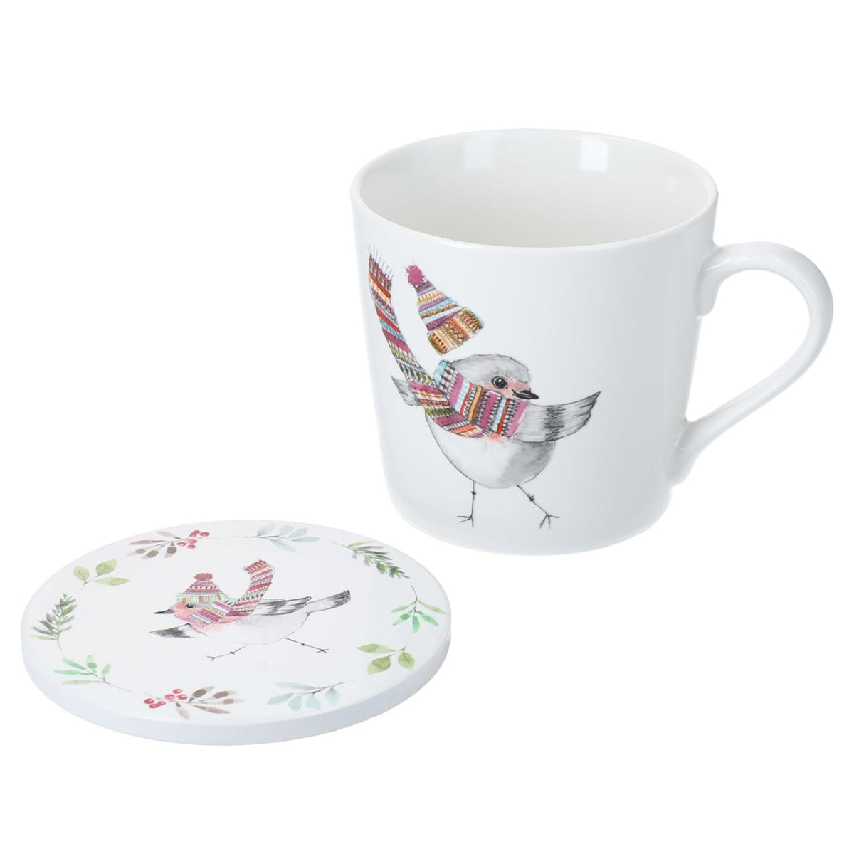 Tipperley Hill Winter Robin Fine China Mug and Coaster Set