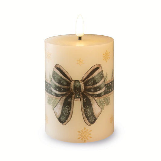 Lakeland Green Bow LED Pillar Candle