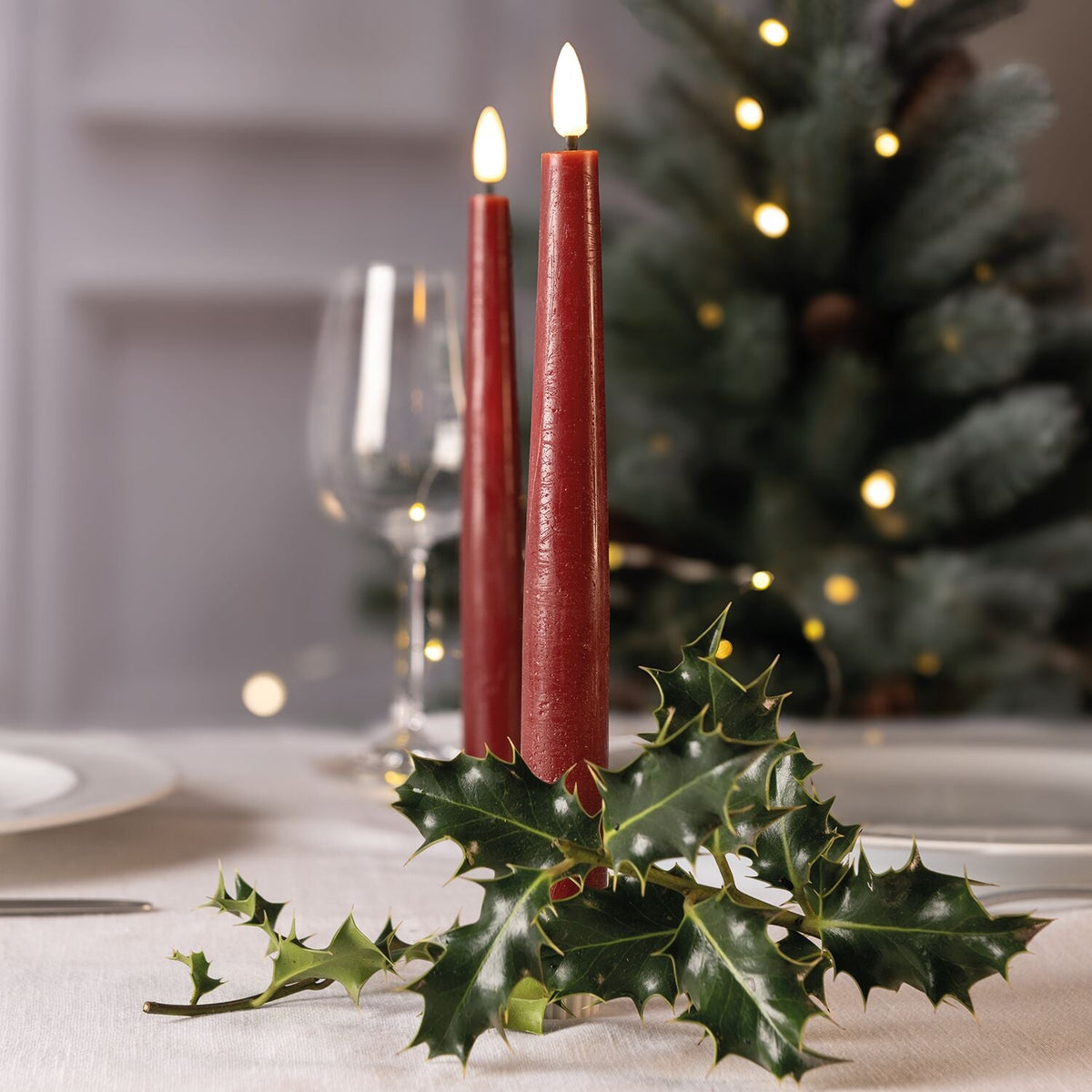 Lakeland Red LED Taper Candles – Set of 2