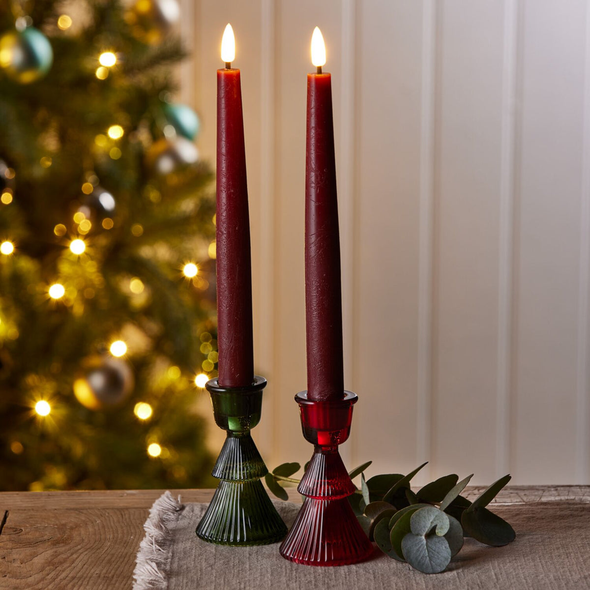 Lakeland Red LED Taper Candles – Set of 2