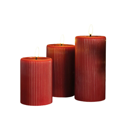 Lakeland Red Pillar LED Candles – Set of 3