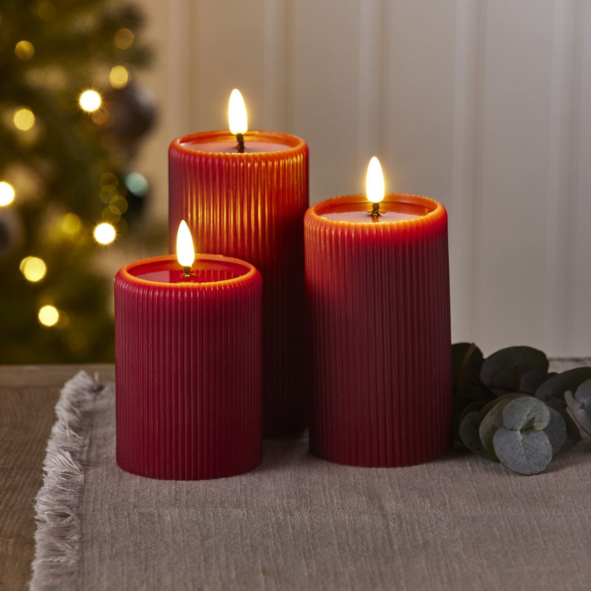 Lakeland Red Pillar LED Candles – Set of 3