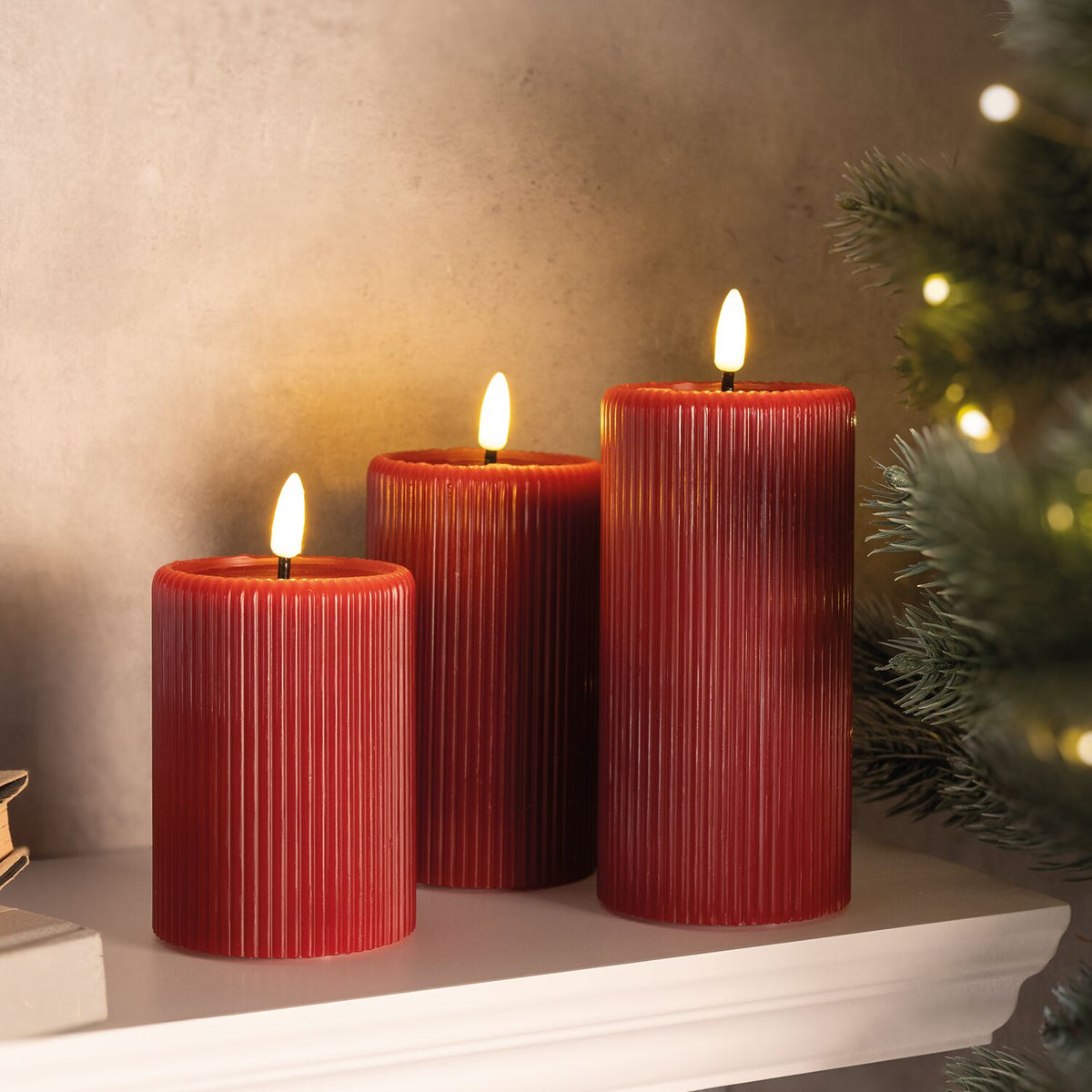 Lakeland Red Pillar LED Candles – Set of 3