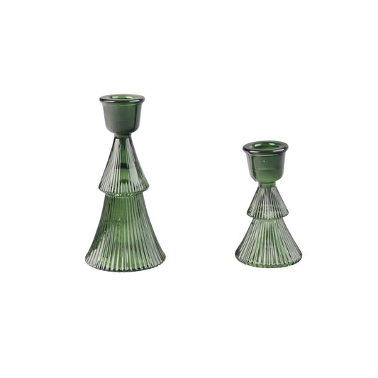 Lakeland Clear Green Glass Candle Holders – Set of 2