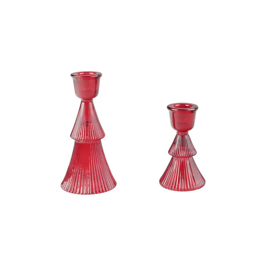 Lakeland Clear Red Glass Candle Holders – Set of 2