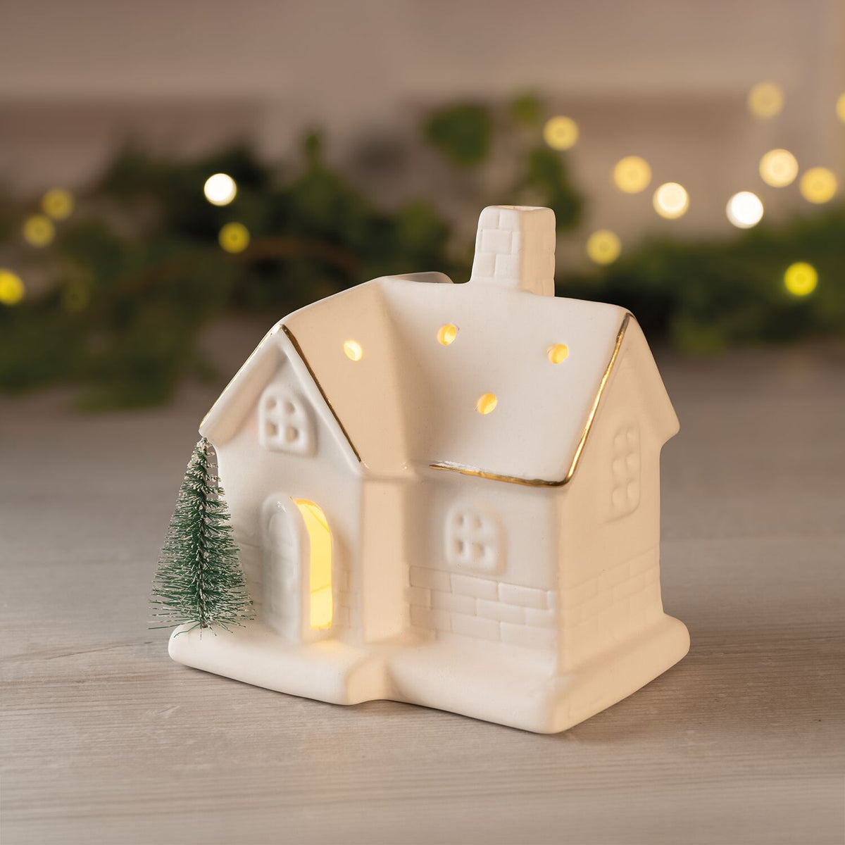 Lakeland White Ceramic LED House Lantern