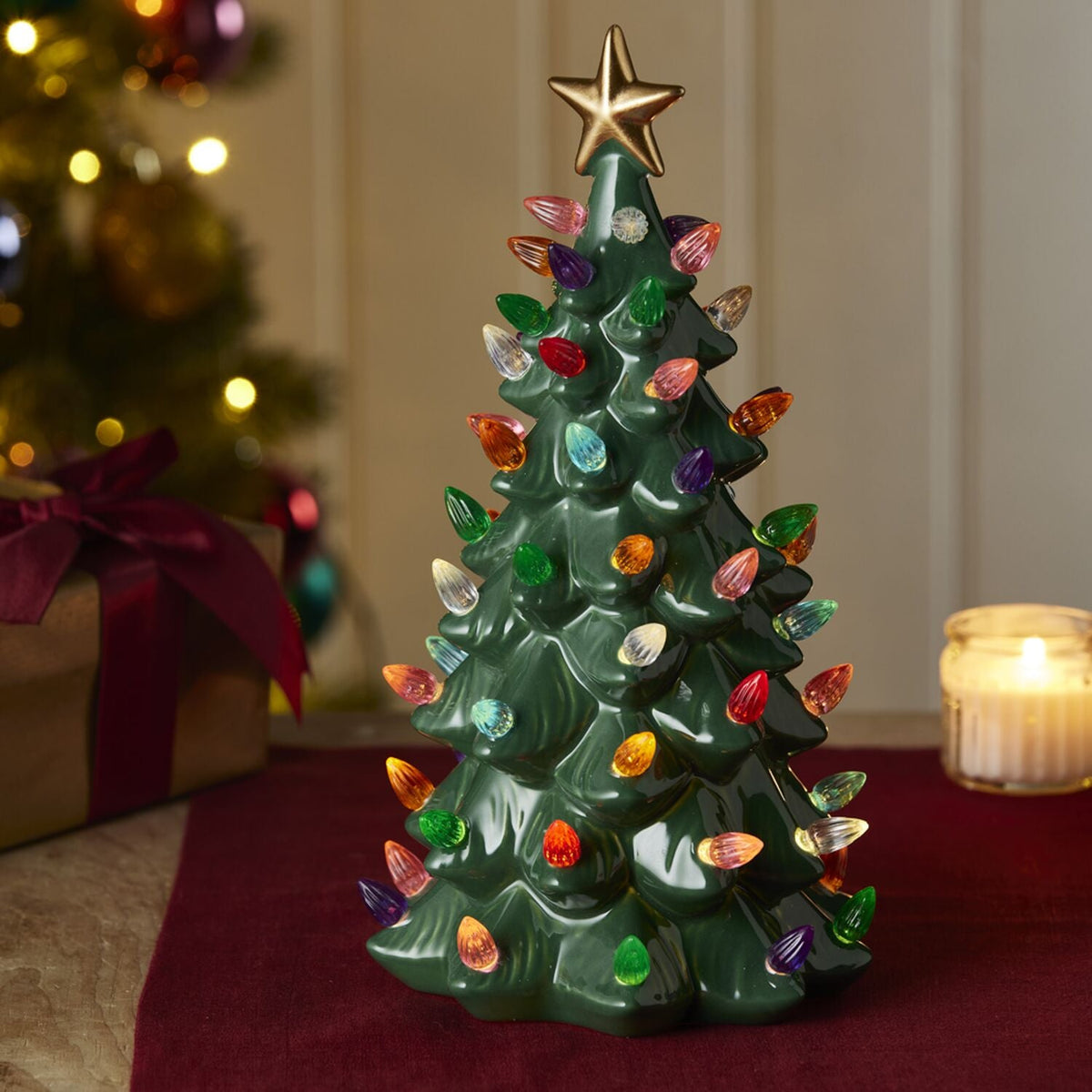 Lakeland Dark Green Ceramic Light-Up Tree 27.8cm