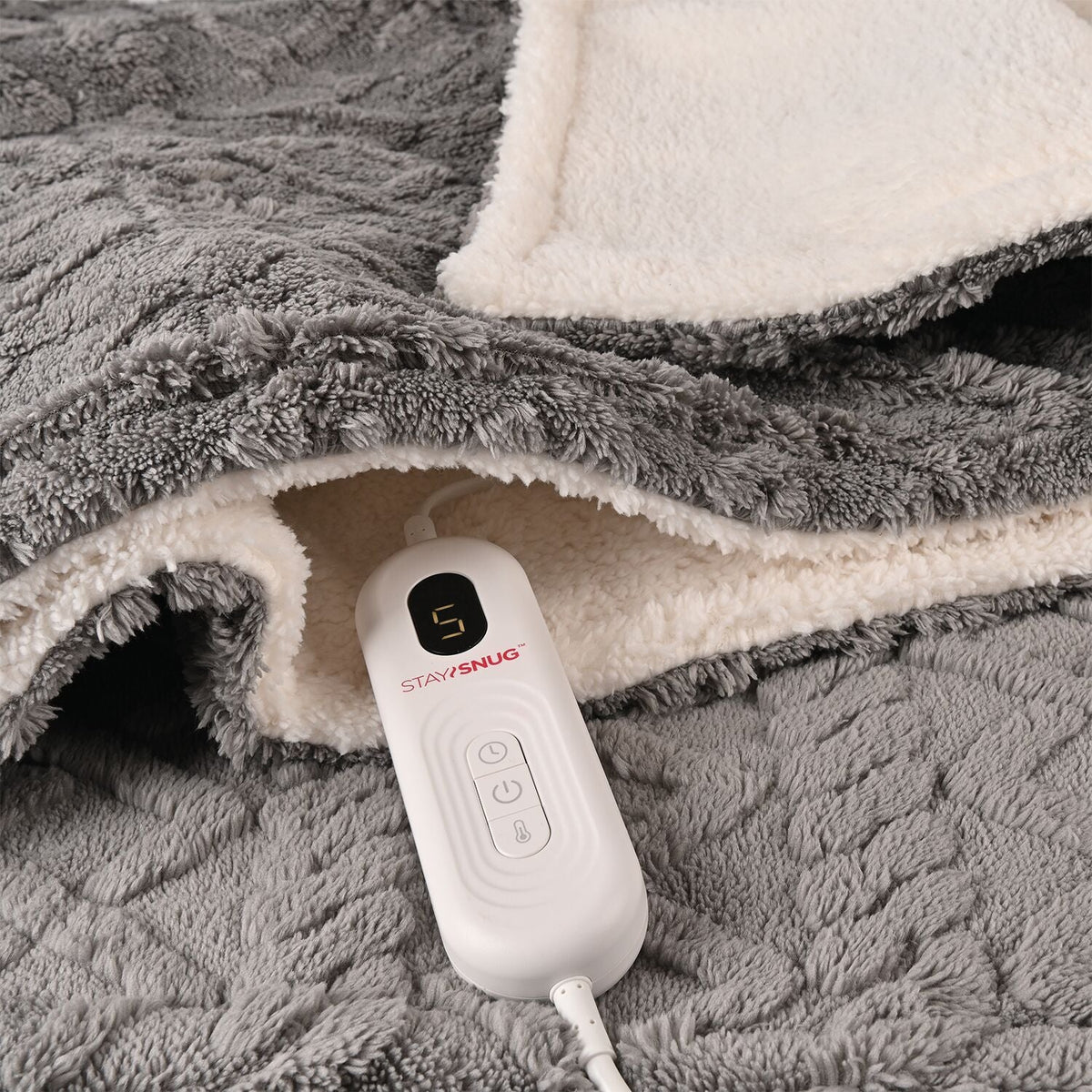 StaySnug Charcoal Knit Effect Sherpa Heated Throw