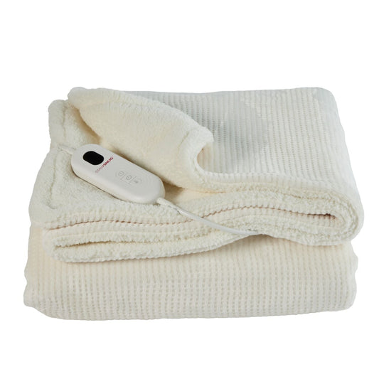 StaySnug Cream Waffle Sherpa Heated Throw