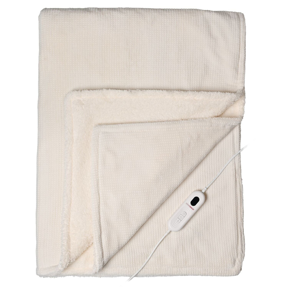 StaySnug Cream Waffle Sherpa Heated Throw