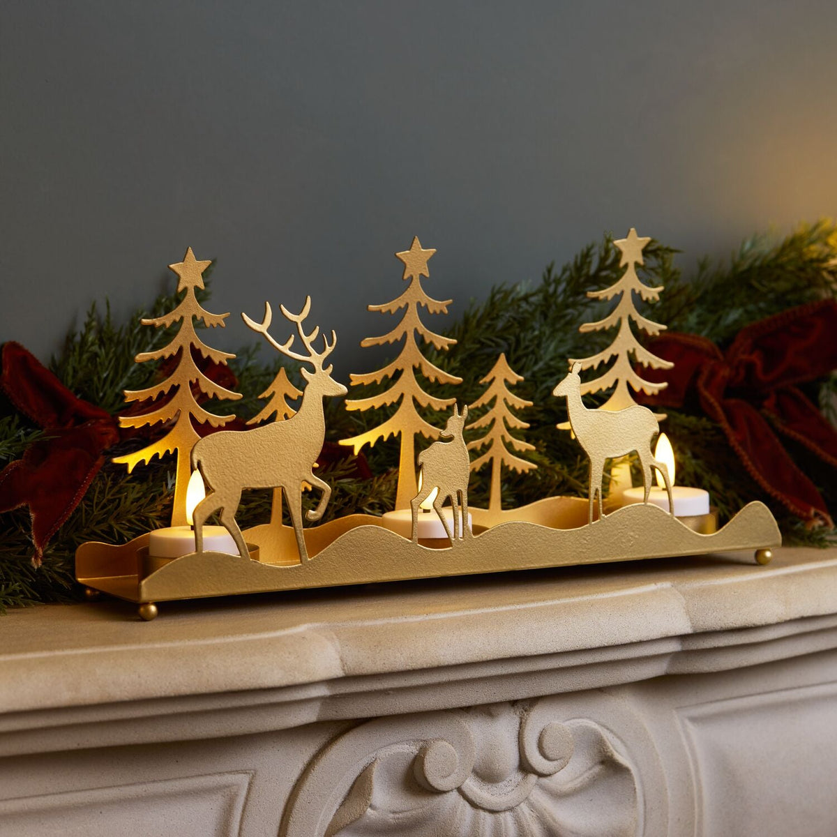 Lakeland Deer and Tree Gold Tealight Holder