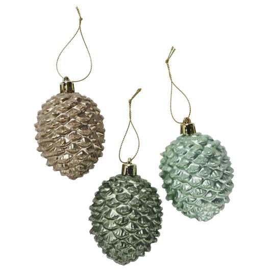 Lakeland Green Pine Cone Baubles – Set of 3