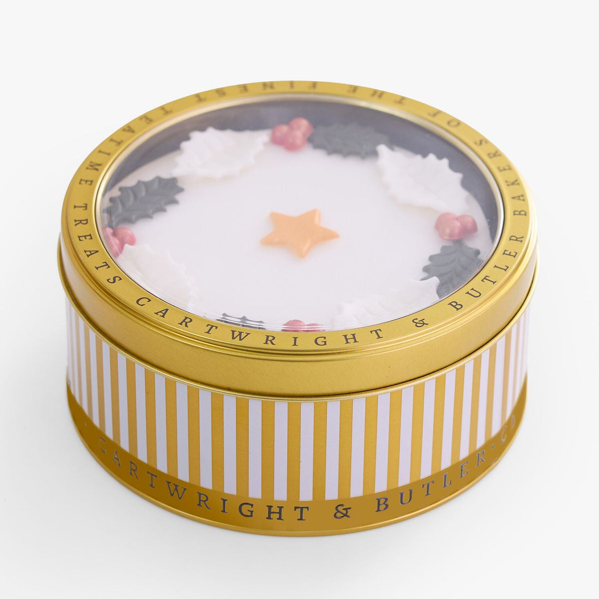 Cartwright & Butler Iced Round Christmas Cake 700g in Decorative Tin