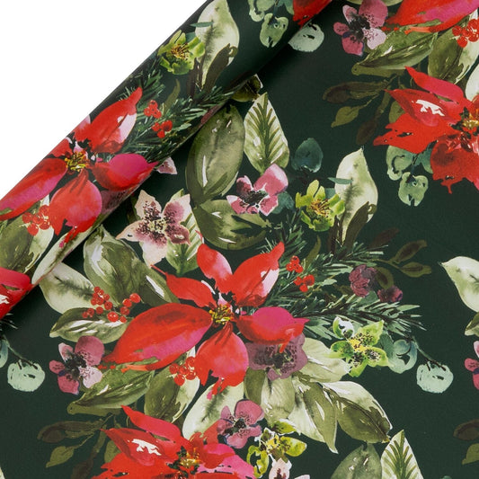 Glick Plush Poinsettia Green Wrapping Paper 4m