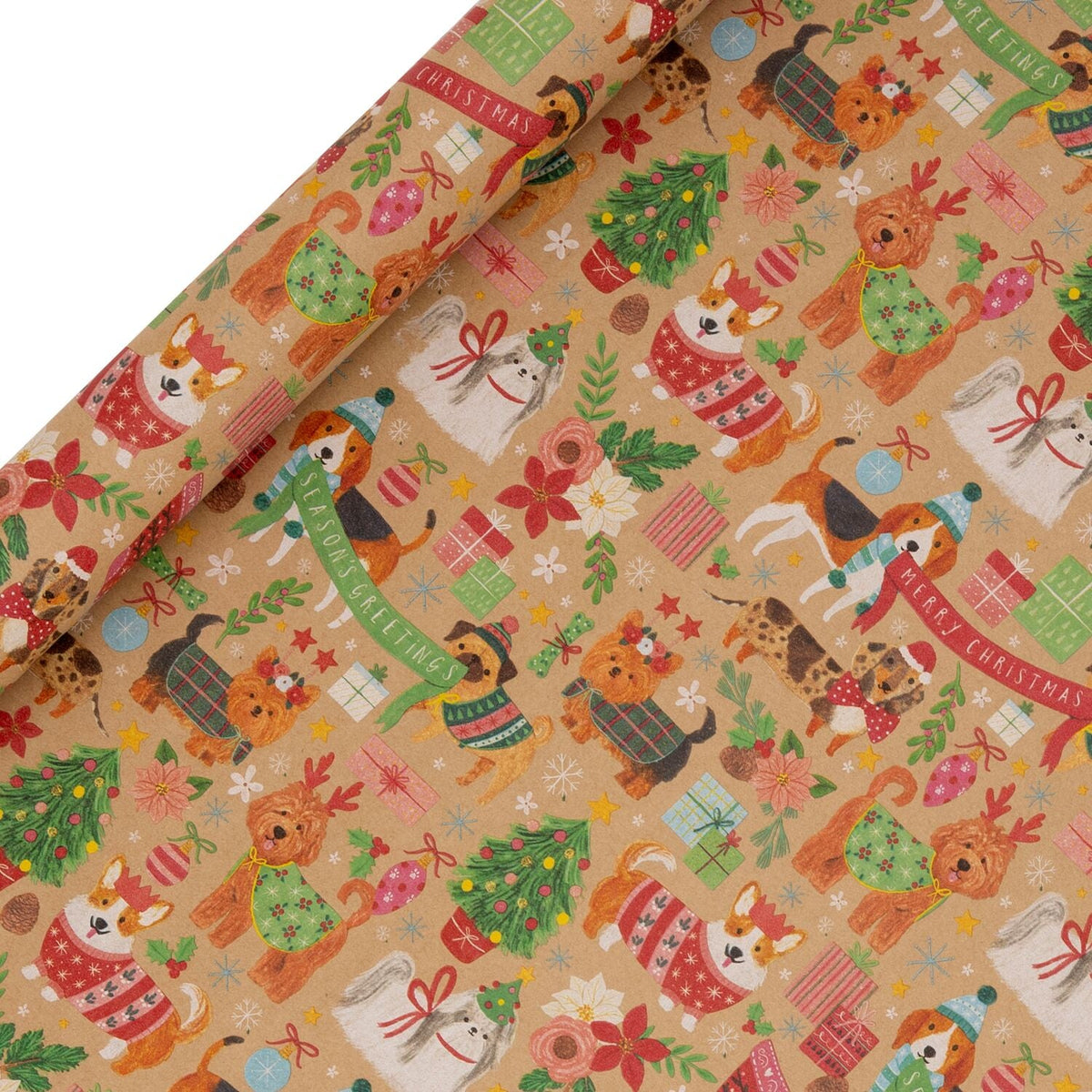 Glick Santa Paws Kraft Wrapping Paper 3m