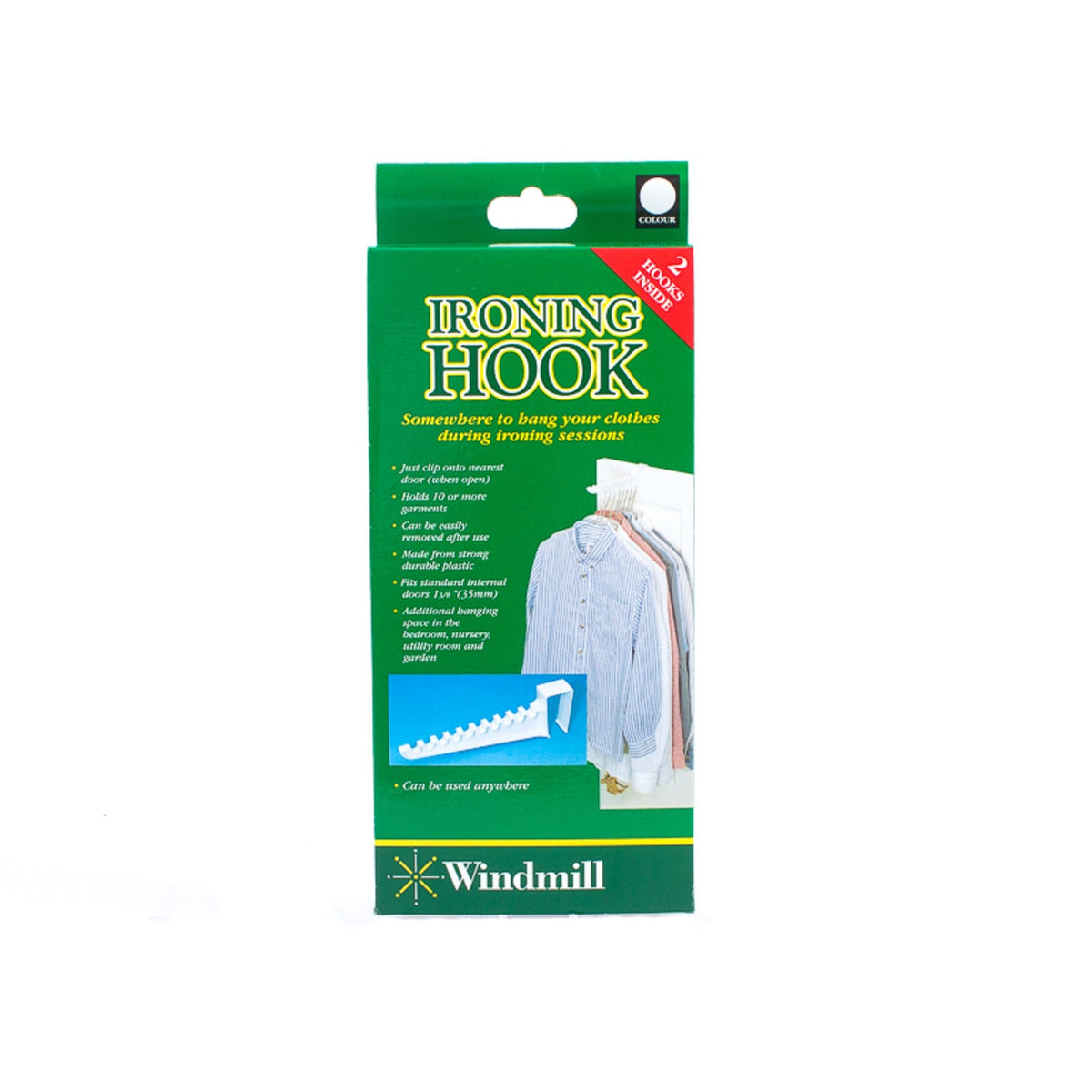 2 Over Door Plastic Ironing Hooks - Holds 10 Hangers