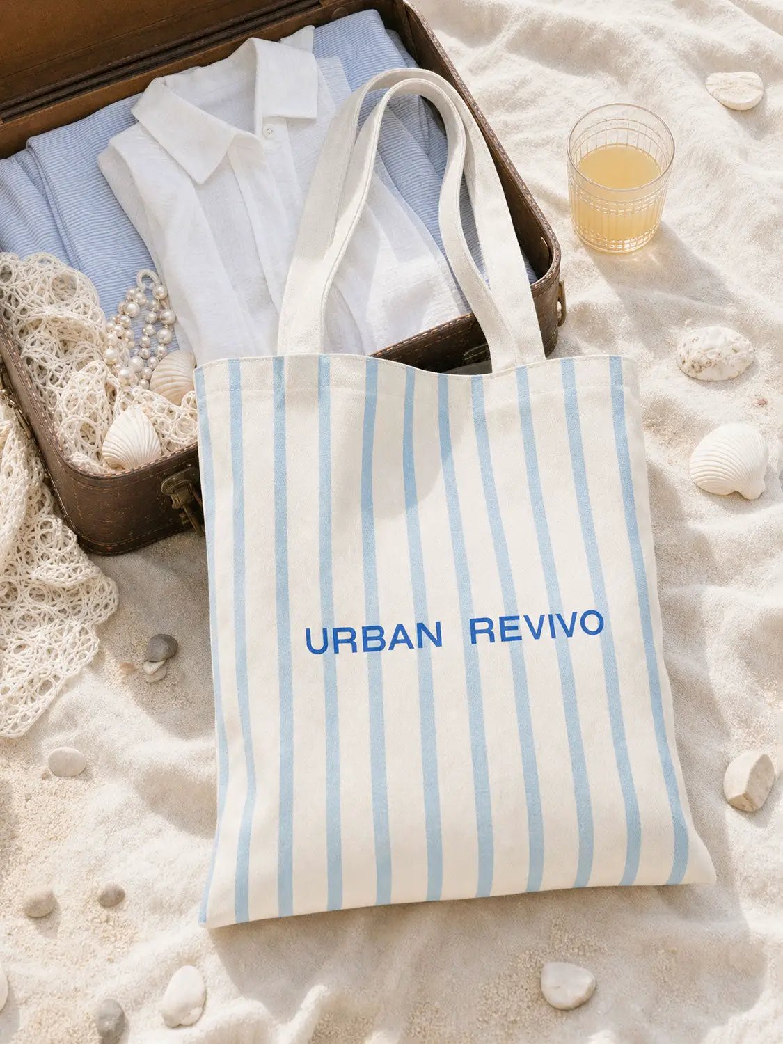 Classic Fit Vertical Stripe Cotton Letter Print Daily Bag