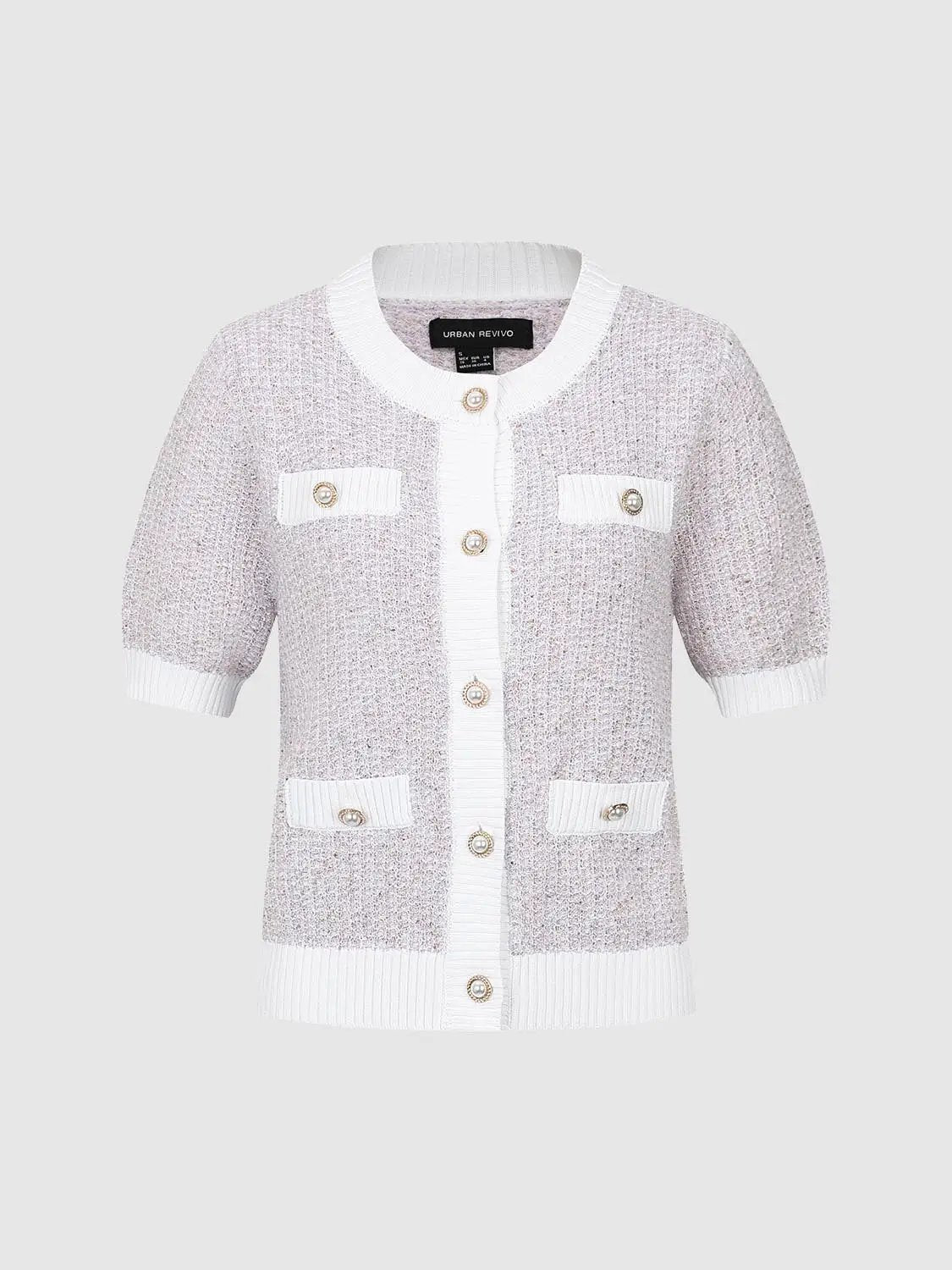 Textured Weave With Contrast Trim Cardigan