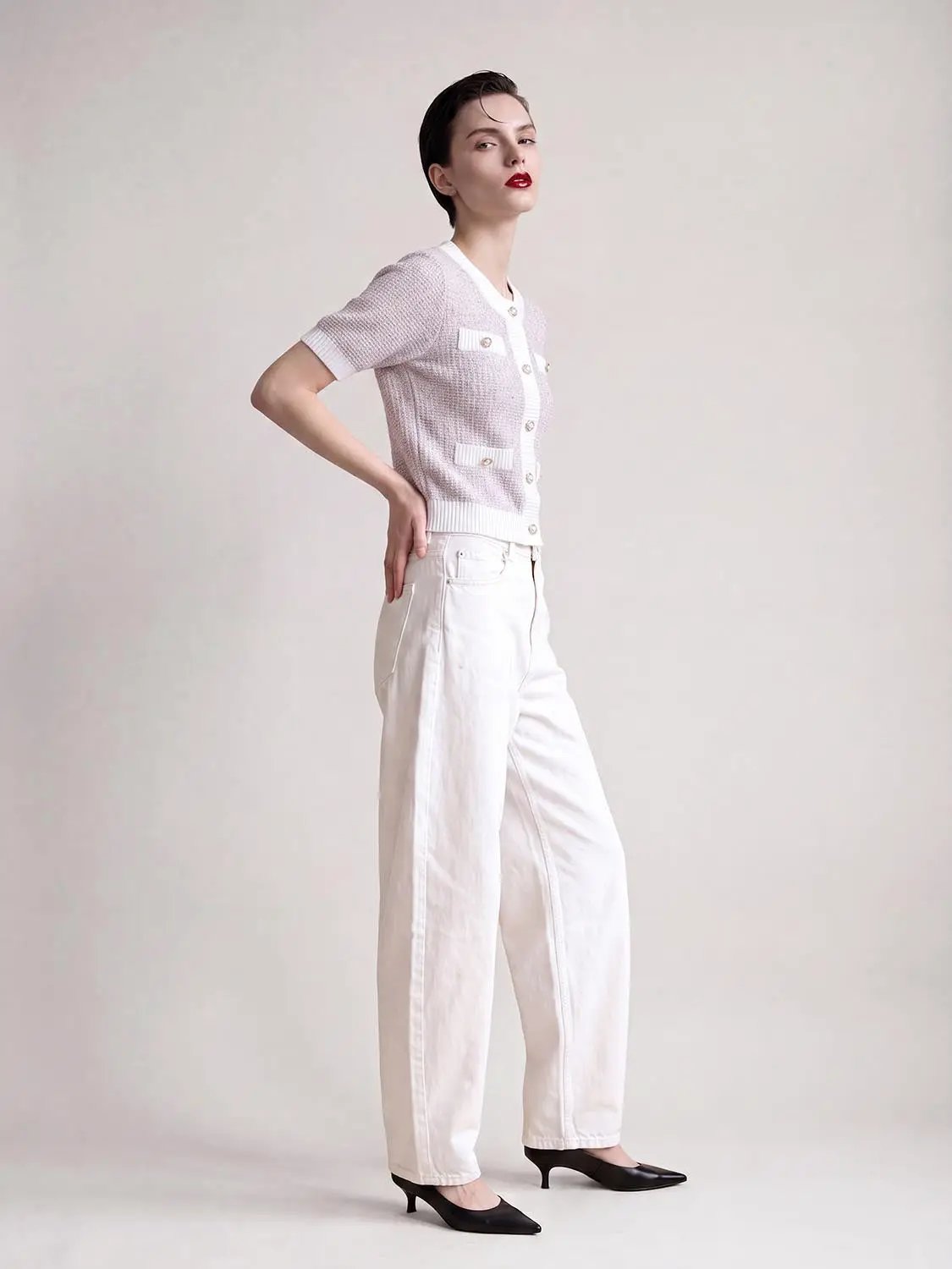 Textured Weave With Contrast Trim Cardigan