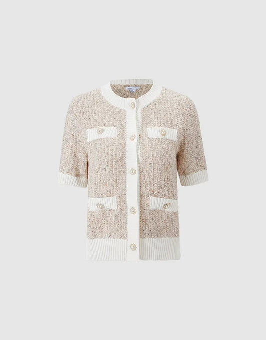 Textured Weave With Contrast Trim Cardigan