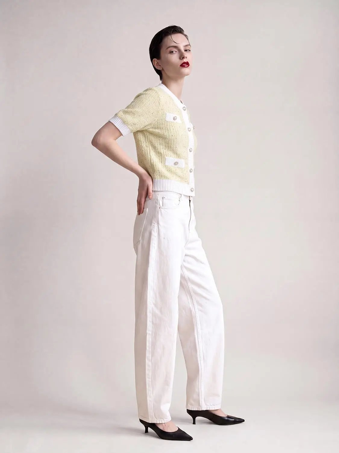 Textured Weave With Contrast Trim Cardigan