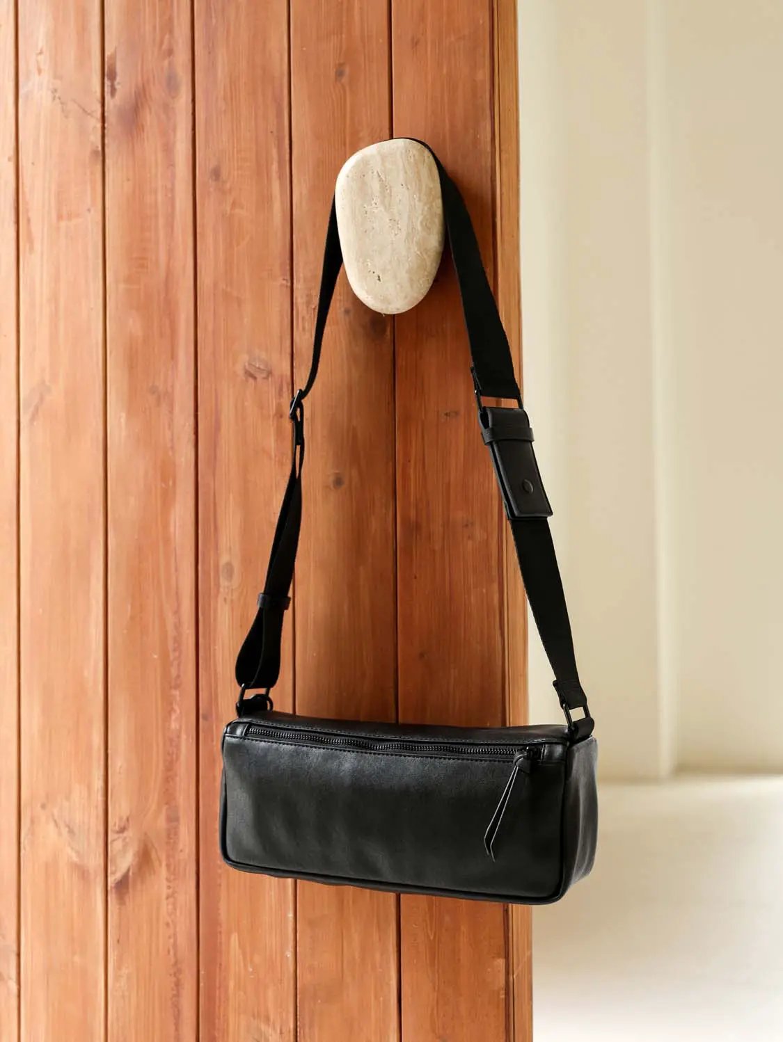 Minimalist Textile Lined Faux Leather Crossbody Bag