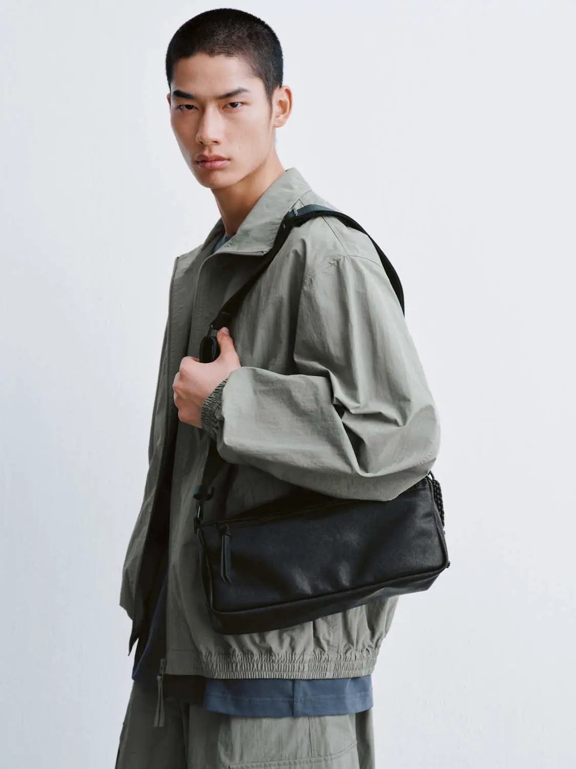 Minimalist Textile Lined Faux Leather Crossbody Bag