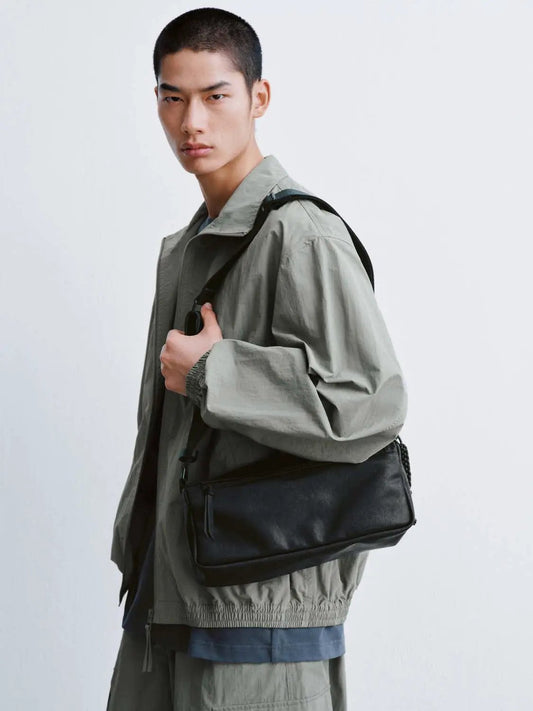 Minimalist Textile Lined Faux Leather Crossbody Bag
