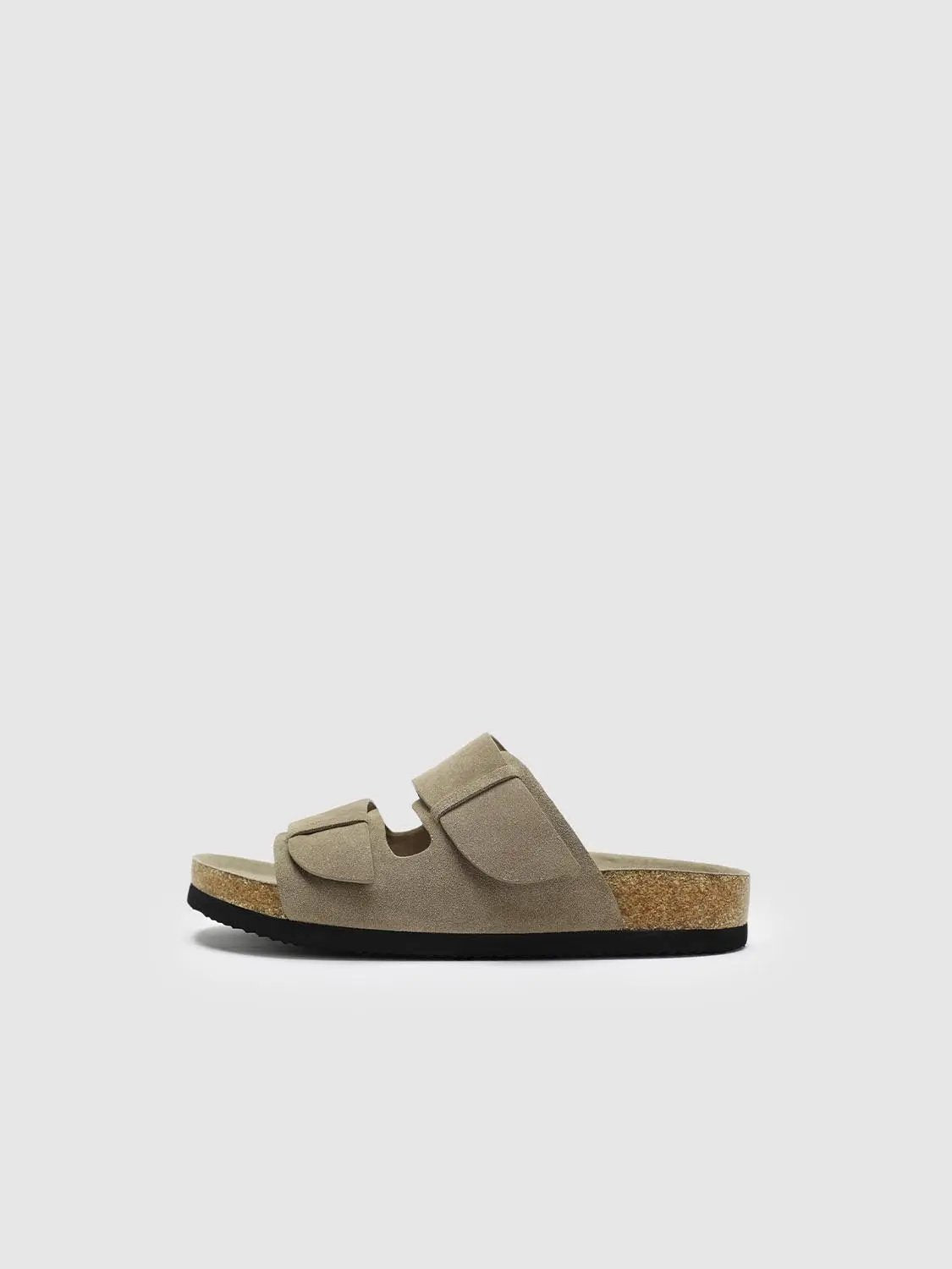 Two Strap Split Leather Upper Cork Footbed Sandals Slippers