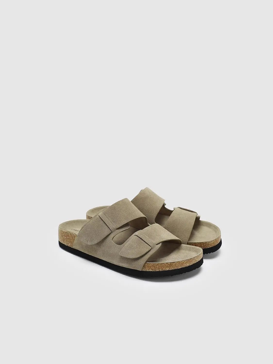 Two Strap Split Leather Upper Cork Footbed Sandals Slippers