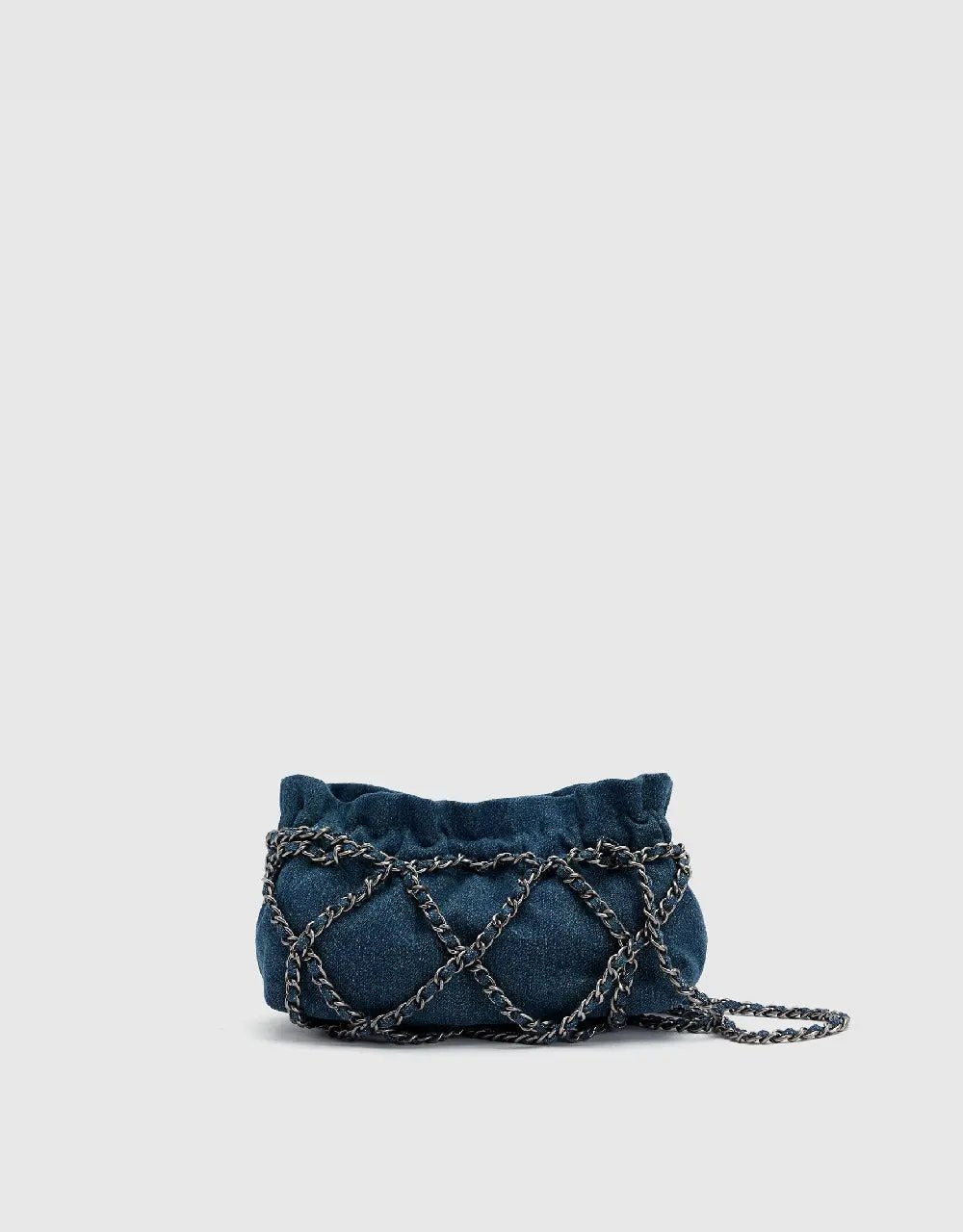 Ruched Textured Chain Strap Denim Shoulder Bag