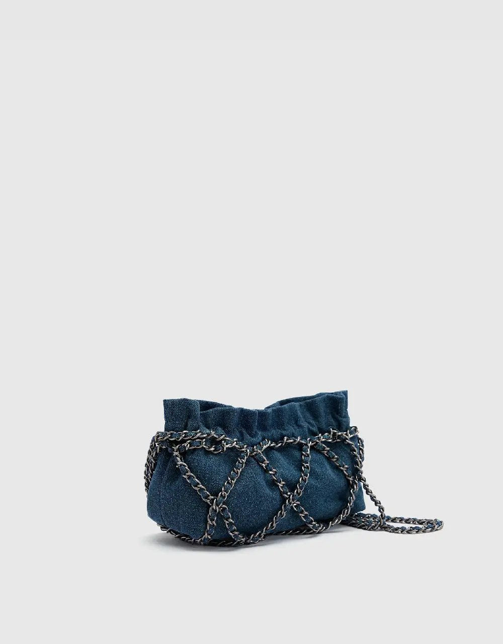 Ruched Textured Chain Strap Denim Shoulder Bag
