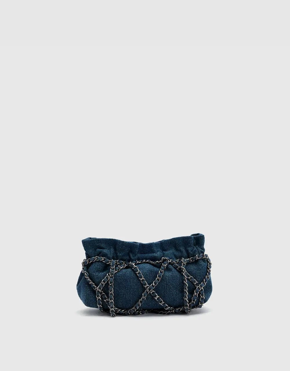 Ruched Textured Chain Strap Denim Shoulder Bag