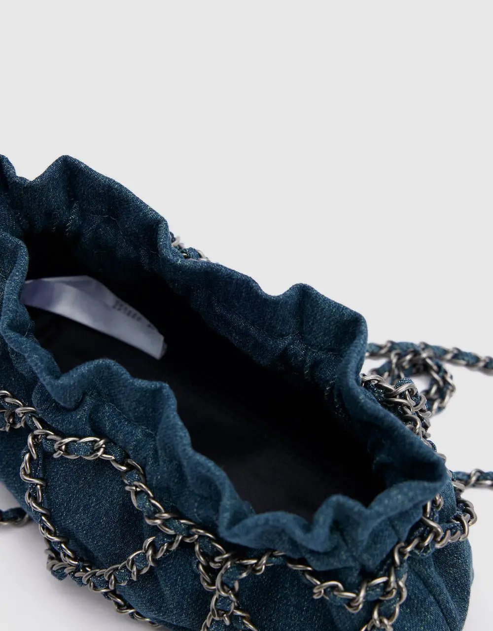 Ruched Textured Chain Strap Denim Shoulder Bag