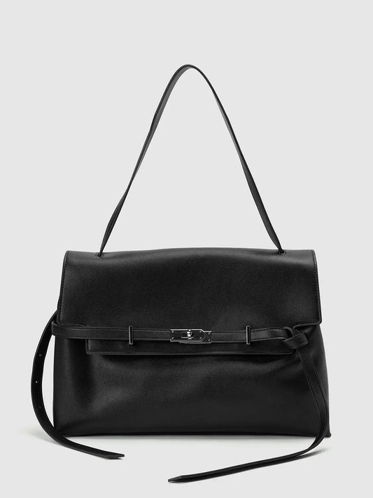 Buckle Flap Top Handle Satchel Shoulder Bag