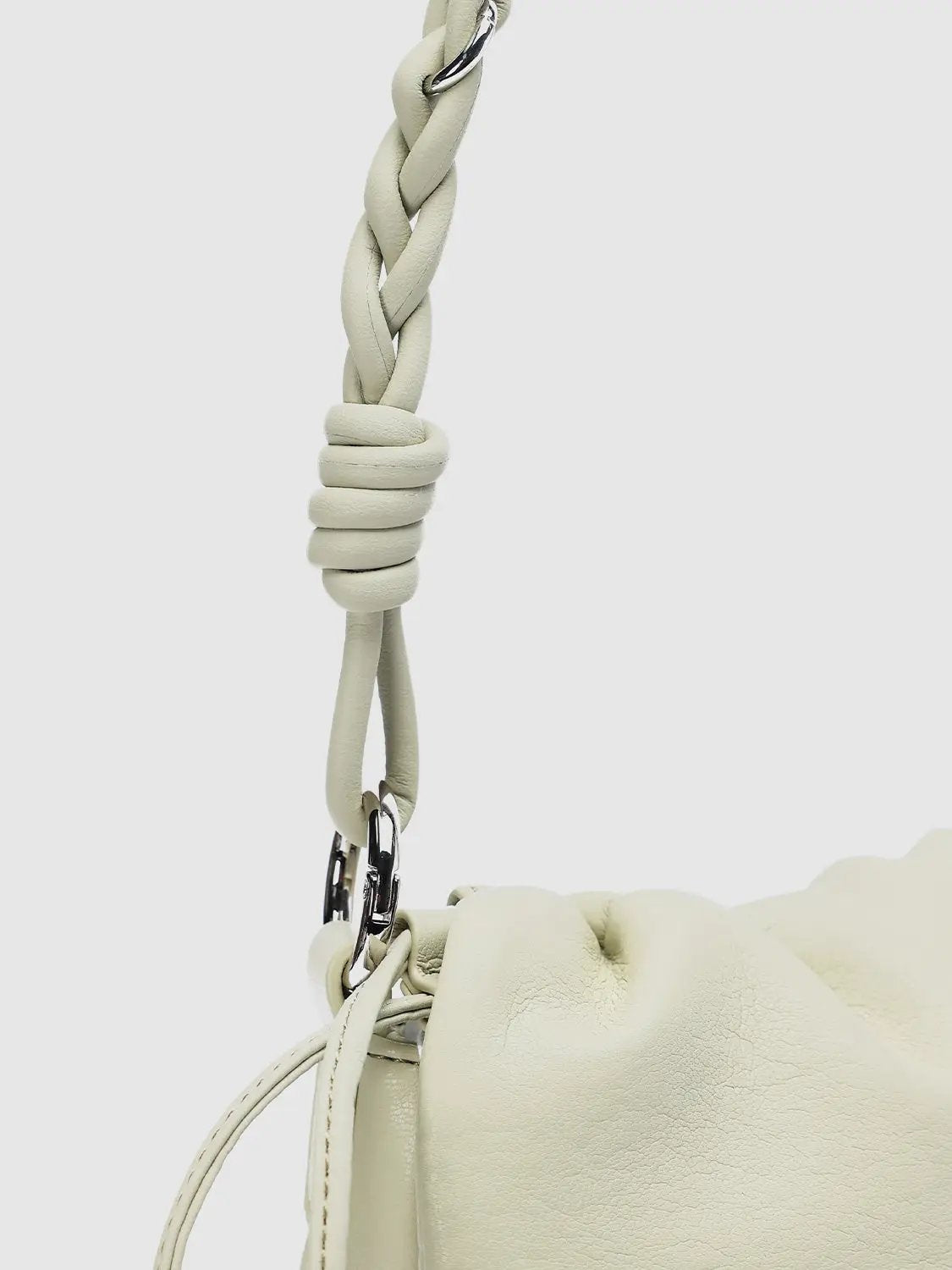 Gathered Braided Strap Textured Shell Shoulder Bag
