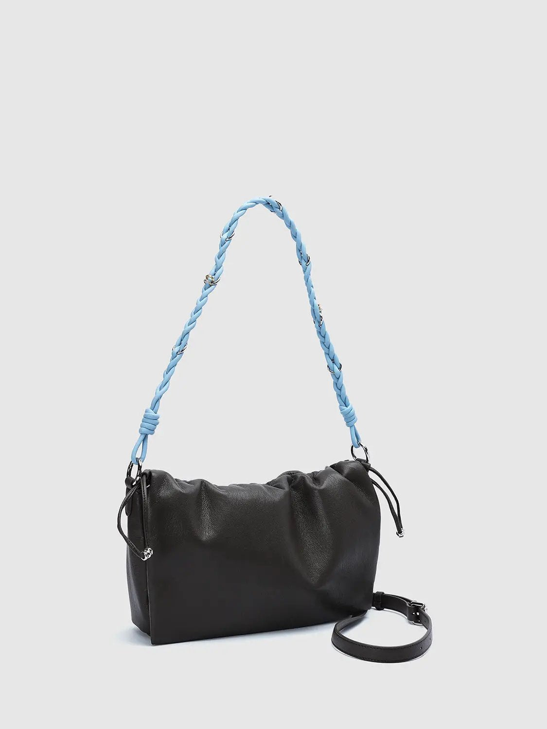 Gathered Braided Strap Textured Shell Shoulder Bag